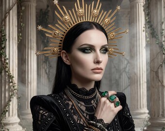 Gold Sun Halo Headpiece Gothic Crown Halloween Costume Celestial Festival Headwear
