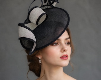 Black Sinamay Fascinator Hat for Derby Wedding Tea Party Occasion