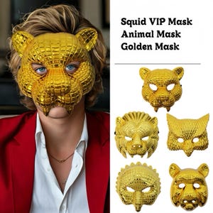 Golden Animal Masquerade Mask: Halloween Costume, Cosplay Leopard, Eagle, Owl, Lion, Pig , Bull