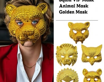 Golden Animal Masquerade Mask: Halloween Costume, Cosplay Leopard, Eagle, Owl, Lion, Pig , Bull