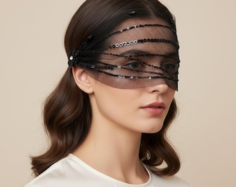 Minimal Black Birdcage Eye Veil, Vintage Net Face Veil for Elegant Occasions