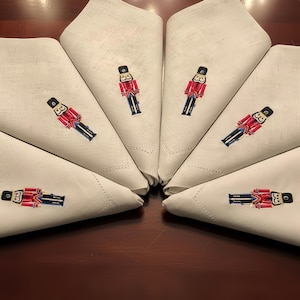 Personalized Embroidered Linen Christmas Napkins: Nutcracker Design
