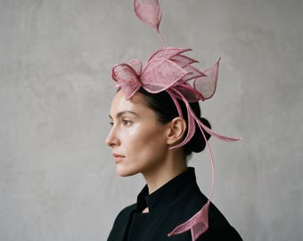 Pink Floral Fascinator Ostrich Quill Romantic Headpiece Garden Wedding Tea Party Hat