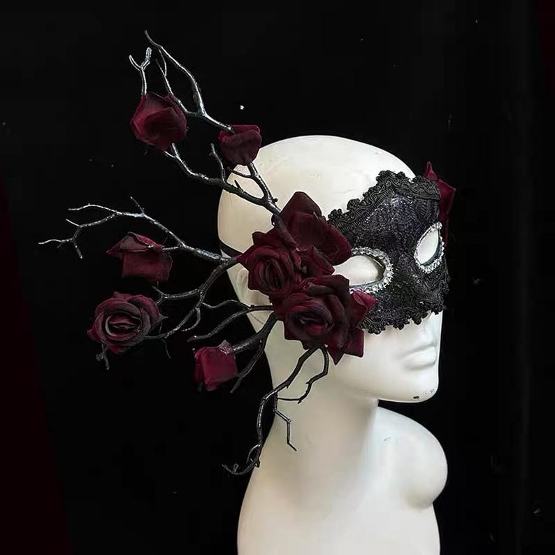 Mask With Roses Gothic Masquerade Mask With Red Roses and Black Branches, Phantom ...