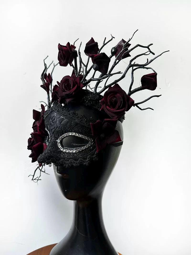 Mask With Roses Gothic Masquerade Mask With Red Roses and Black Branches, Phantom ...