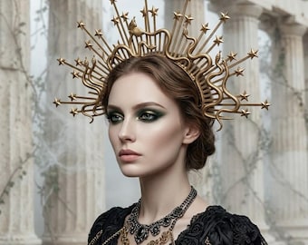 Gold Medusa Snake Halo Headpiece Halloween Costume Crown Gothic Celestial Festival Headband