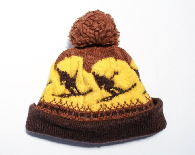 Vintage 1970s Wool Hat, Vintage Ski Hat, Vintage Toboggan Hat With Pom