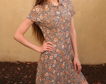 Vintage 1970s Dress, Mod Dress, Vintage Dress Size Small, Circle Dress, Op Art Dress
