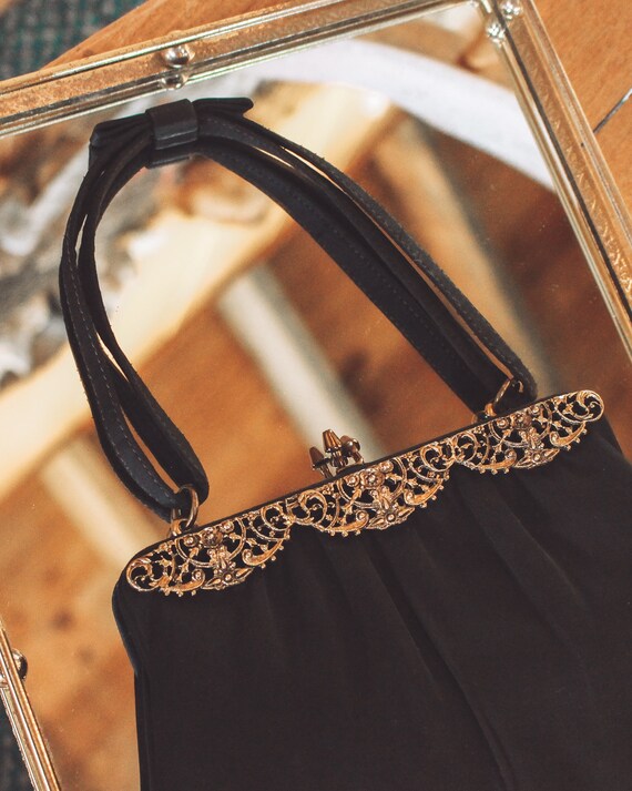 Vintage 1950s purse, black purse, vintage evening