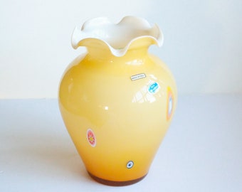 Vintage Lavorazione Vase, Vintage Murano Vase, Lavorazione Arte Murano Vase, Bouquet Vase, Vintage Vase, Yellow Vase, Italian Vase