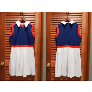 Vintage 1970s Dress, Vintage Scooter Dress, Red White and Blue Vintage Dress Size Large