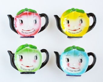 Vintage Anthropomorphic Tea Bag Holders, Vintage Tea Bag Holders, Ceramic Tea Bag Holders, Vintage Kitchen, 1950s Kitchen - SET OF FOUR