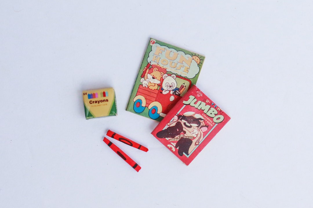 Miniature Coloring Books for Dollhouse, Dollhouse Crayons, Miniature
