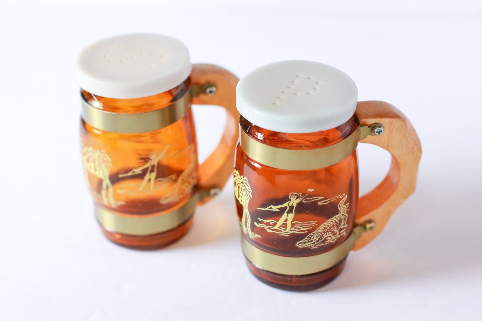 Vintage Florida Salt and Pepper Shakers With Wooden Handles Etsy