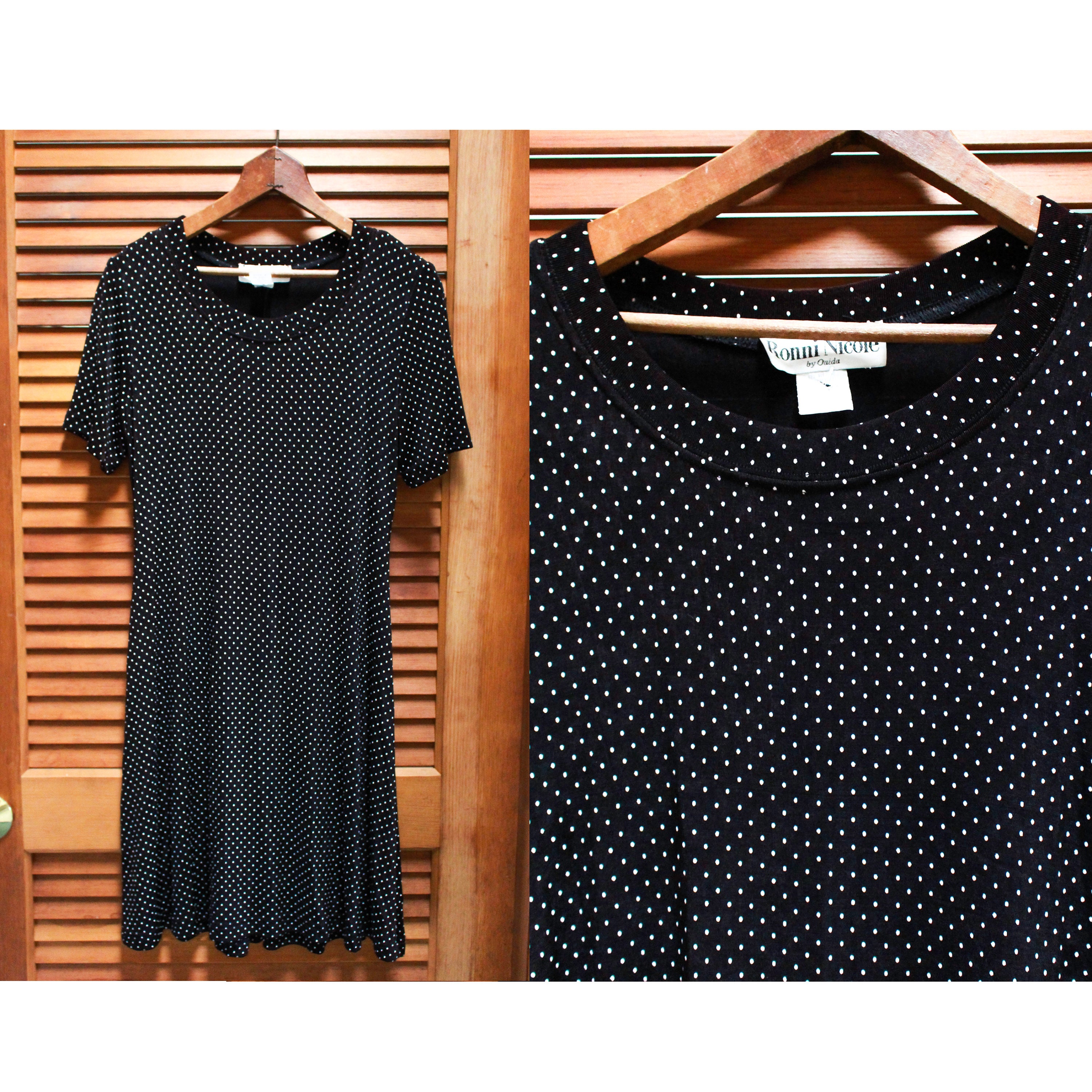 Vintage 90s Dress, Vintage 90s Polka Dot Dress, Soft Grunge Dress, Vintage Black Dress - Size Medium