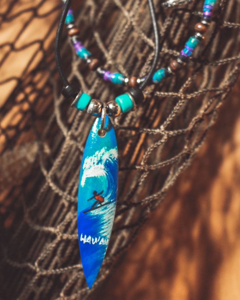 Vintage 90s Surfer Necklace 90s Jewelry Surfboard Necklace Beaded Surfer Necklace Hawaii Necklace
