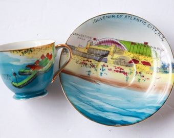 Vintage Atlantic City Tea Cup, Vintage Atlantic City Souvenir, Steel Pier, Atlantic City Boardwalk - Hand painted Made in Japan