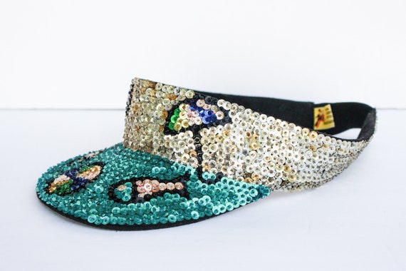 Vintage 1980s Beach Visor, 80s Sequin Visor, Vint… - image 5