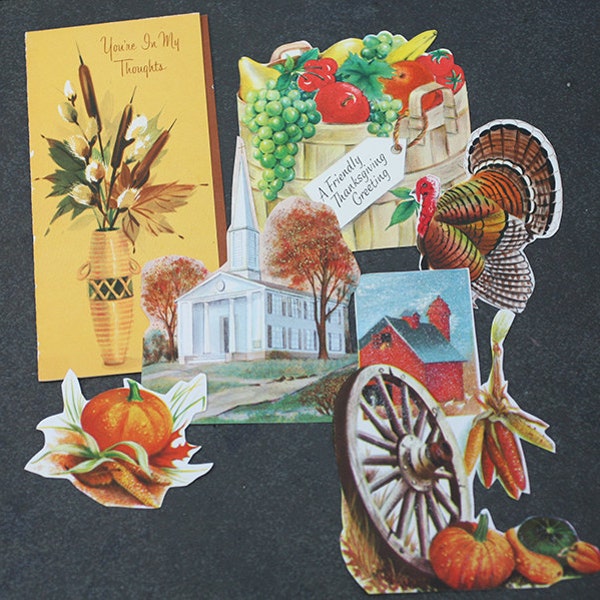 Vintage Thanksgiving Ephemera Pack - 1950s 1960s Collage Craft - Vintage Thanksgiving Cards