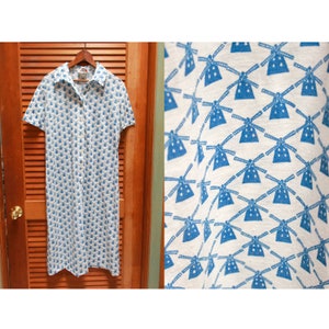 Vintage 1970s Dress, Windmill Dress, Serbin Muriel Ryan Dress Size Medium Large