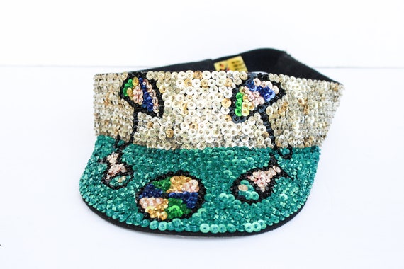 Vintage 1980s Beach Visor, 80s Sequin Visor, Vint… - image 7