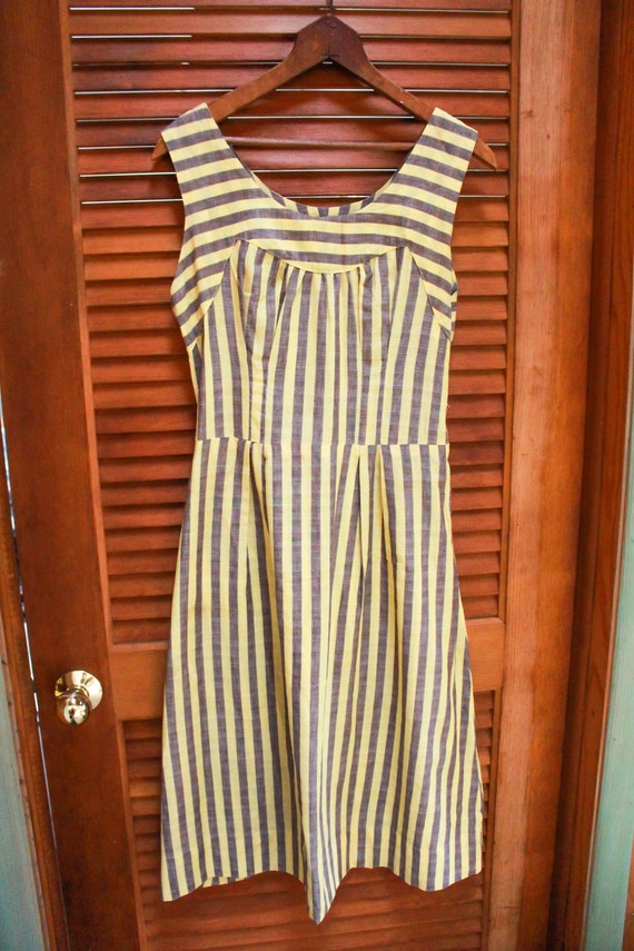 Vintage Pinup Dress, Vintage Yellow Striped Dress… - image 2