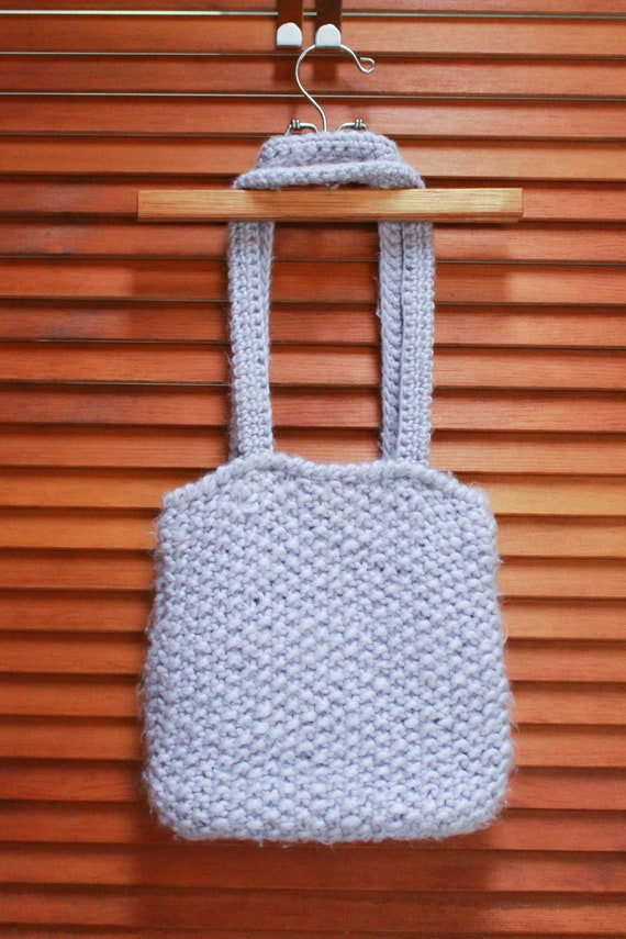 Vintage Y2K Bag, Knit Bag, Sweater Bag, Periwinkl… - image 3