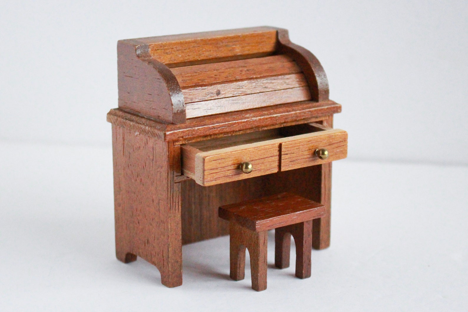 Vintage Dollhouse Desk Miniature Desk Miniature Rolltop Etsy