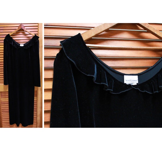 Long Black Velvet Dress, Vintage Black Dress, Vin… - image 1