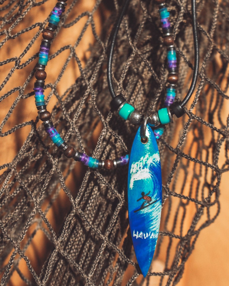 Vintage 90s Surfer Necklace 90s Jewelry Surfboard Necklace Beaded Surfer Necklace Hawaii Necklace