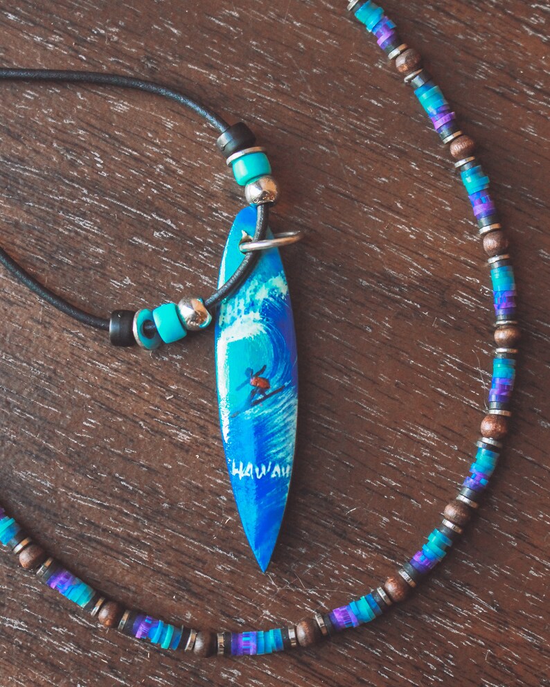 Vintage 90s Surfer Necklace 90s Jewelry Surfboard Necklace Beaded Surfer Necklace Hawaii Necklace