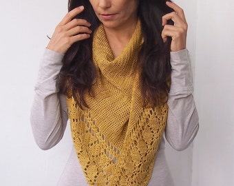 Crochet pattern Leaves shawl, woman triangle lace shawl, women scarf wrap, DIY photo tutorial, PDF Instant download