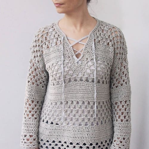 Crochet Pattern Lace up Granny Stripes Women Sweater Blocks - Etsy