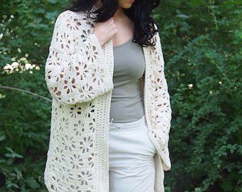 Crochet Pattern Jasmine sweater, women cardigan, women filet clothing, Instant download
