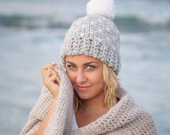 Crochet pattern Fair isle knit look hat women  pom pom chunky beanie  , DIY photo tutorial ,  Instant download