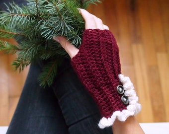 Crochet PATTERN  Fingerless mittens women gloves armwarmers with ruffles, DIY photo tutorial,instant download