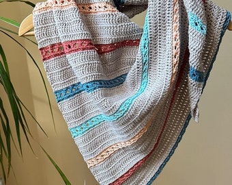 Crochet pattern Atlantica stripes shawl, woman triangle lace shawl, women scarf, kerchief, wrap, bandana, DIY tutorial, PDF Instant download