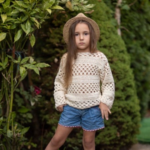 Crochet Pattern granny stripes kids sweater summer, cluster blocks pullover,  beach cover up,  clothing children sizes, Instant download