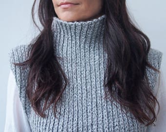 Crochet Pattern knit look ribbed women vest sweater, turtle neck pullover,  winter clothing, DIY, Instant download