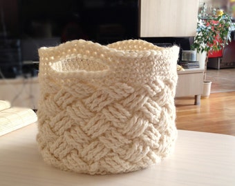 CROCHET PATTERN woven basket,  home decor, weave storage bin, Celtic cable bowl, DIY photo tutorial, Instant download