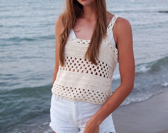 Crochet Pattern, Granny stripes tank top, women, summer sweater, crochet beach cover up, clothing DIY, photo tutorial