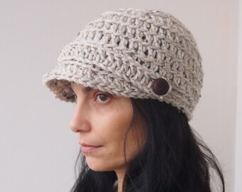 Crochet Pattern newsboy hat, bulky hat, brimmed hat, woman, man  brim hat,  DIY photo tutorial, Instant download