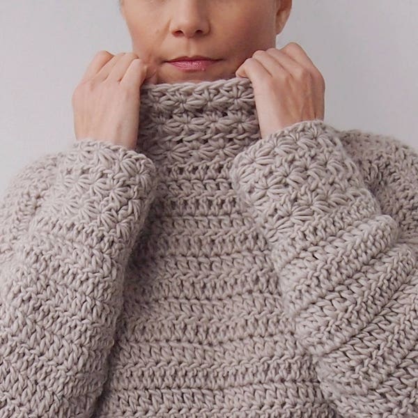 Crochet Pattern Star dust sweater, turtle neck pullover, women winter clothing, DIY, Instant download