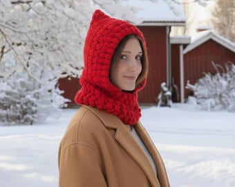 Crochet PATTERN  pixie hooded cowl, chunky scarf, oversized hood, women scoodie,loop, neckwarmer, winter DIY tutorial, adult , child size