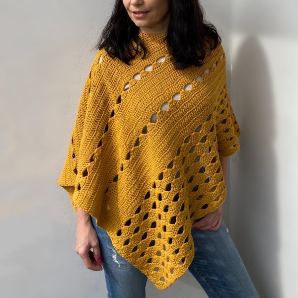 Crochet Pattern Bergamo poncho, woman sweater, pullover, women clothing, Instant download PDF