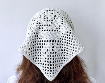 Crochet pattern Aura filet bandana , kerchief, head scarf, small shawl, hip scarf, PDF