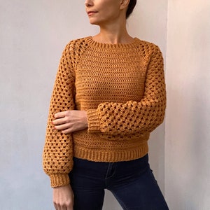 Crochet Pattern Honeycomb sweater, women pullover, granny raglan, clothing photo tutorial, Instant download