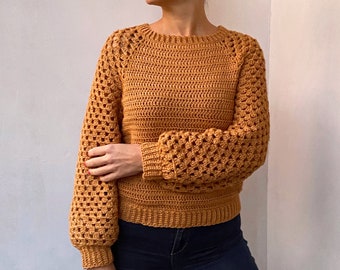 Crochet Pattern Honeycomb sweater, women pullover, granny raglan, clothing photo tutorial, Instant download