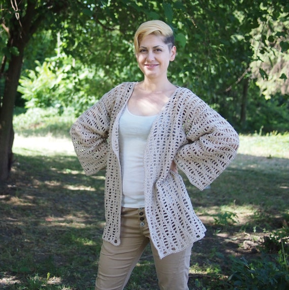 FRONT WAVE CROCHET LIKE KNIT CARDIGAN トップス FRONT WAVE CROCHET