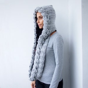 Crochet Pattern Hooded Cowl Cable Pixie Hood Women Bulky Wrap Loop ...